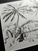 Картина, графика в паспарту 21х30 см на стену для интерьера "Бунгало"