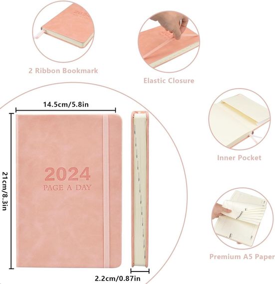 Gündəlik/Ajanda/Ежедневник/Diary Annual Planner 2024 gray