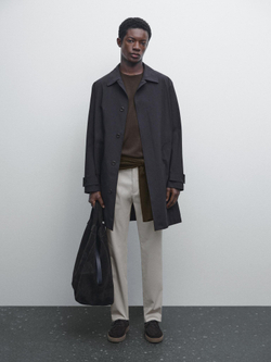 Massimo Dutti Зауженные брюки из смесового хлопка, каменный