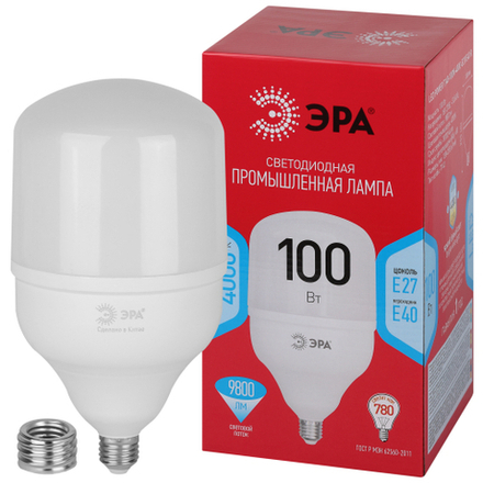 Лампа светодиодная ЭРА RED LINE LED POWER T140-100W-4000-E27/E40 R E27/E40 R 100 Вт колокол нейтральный белый свет