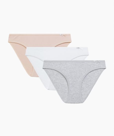 Женские трусы бикини (3шт) Atlantic 3CLP-001, хлопок, светло-бежевый + белый + светло-серый меланж