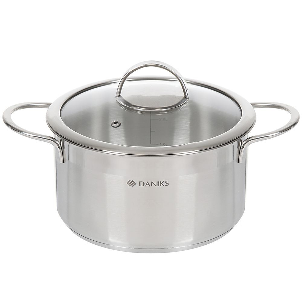 Кастрюля нерж, 3.4 л, с крыш, крышка стекло, Daniks, Бонн, GS-01319-20CA, индукц