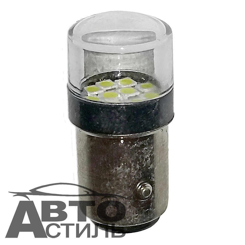 Светодиод 12V T25\5    9SMD 3014 WHITE 9w CL (2конт) 1157 Прозрачный (плоский верх)