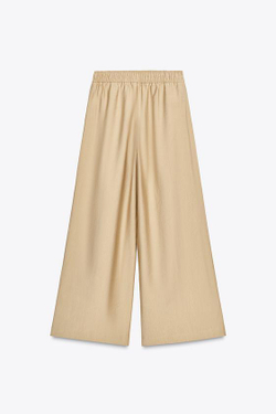 ZARA ШИРОКИЕ БРЮКИ С ЭЛАСТИЧНОЙ ТАЛИЕЙ, ПЕСОЧНЫЙ