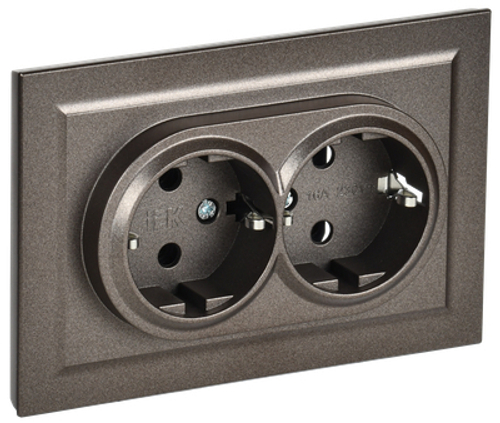 BRITE Розетка 2-местная с заземлением без защитных шторок 16А в сборе РС12-3-БрТБ темная бронза IEK