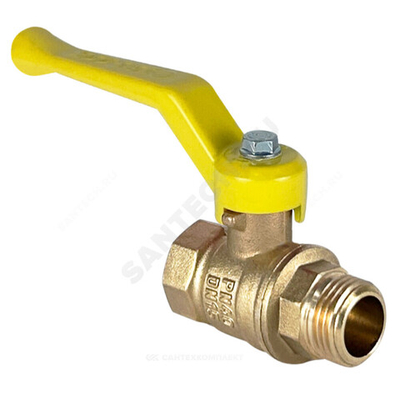 Кран шаровой латунь газ 11Б27фтМ Ду 32 Ру40 ВР/НР рычаг желтый VALFEX VF.272.LR3.114.N/P59
