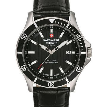 С ремешком Мужские наручные часы с черным кожаным ремешком  Swiss Alpine Military 7022.1537 mens 42mm 10ATM