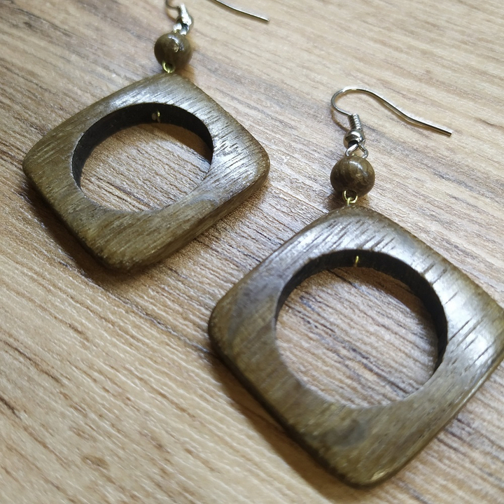 Серьги Ромб, дерево, цвет темно-коричневый