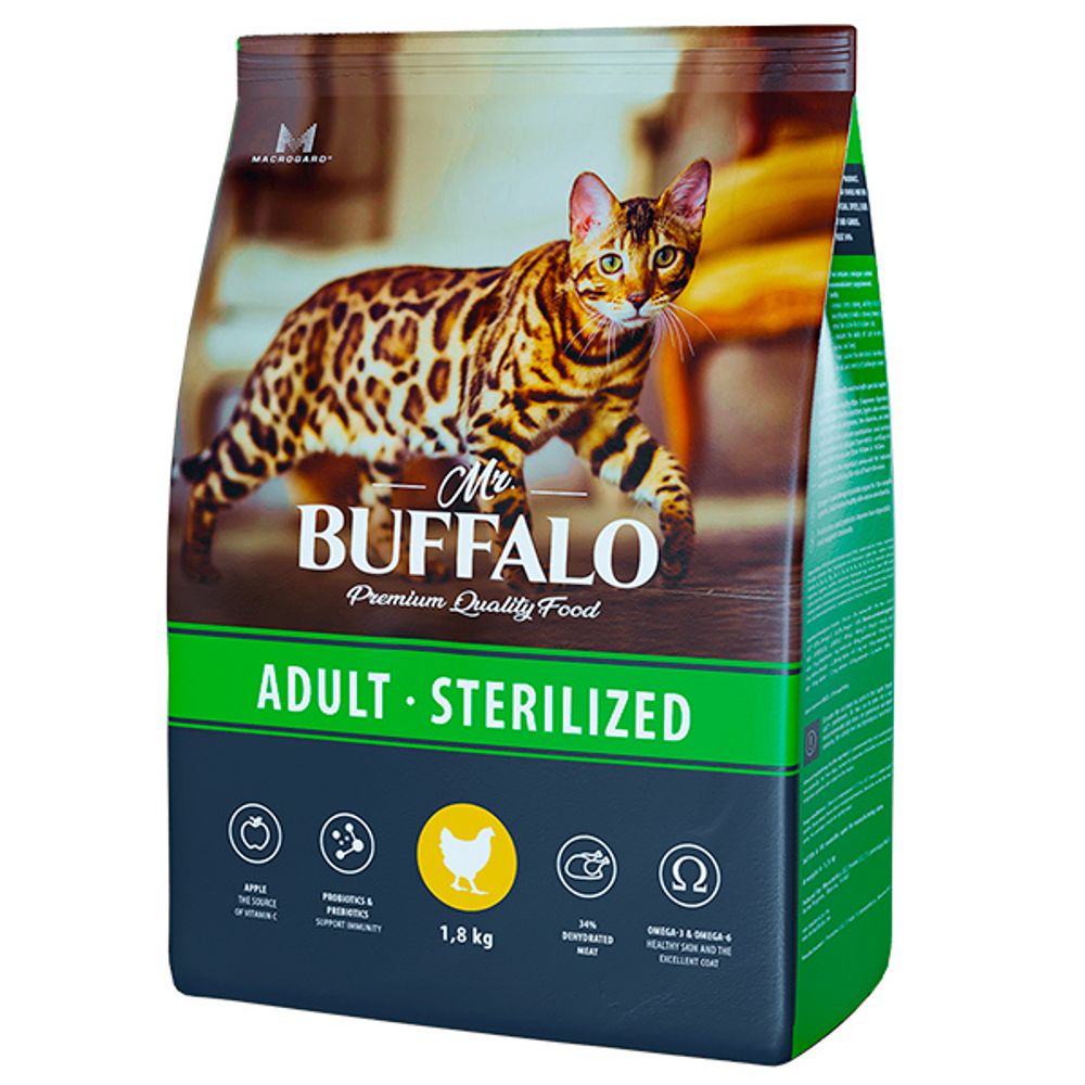 Корм Mr.Buffalo для кошек STERILIZED 1,8 кг курица