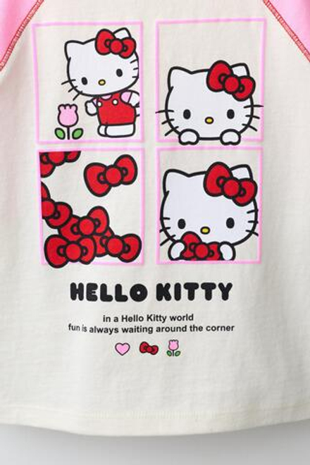 ZARA ФУТБОЛКА РЕГЛАН КОНТРАСТНАЯ HELLO KITTY ©, РОЗОВЫЙ