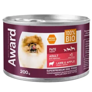 Консервы AWARD для взрослых собак, паштет из ягненка с яблоком