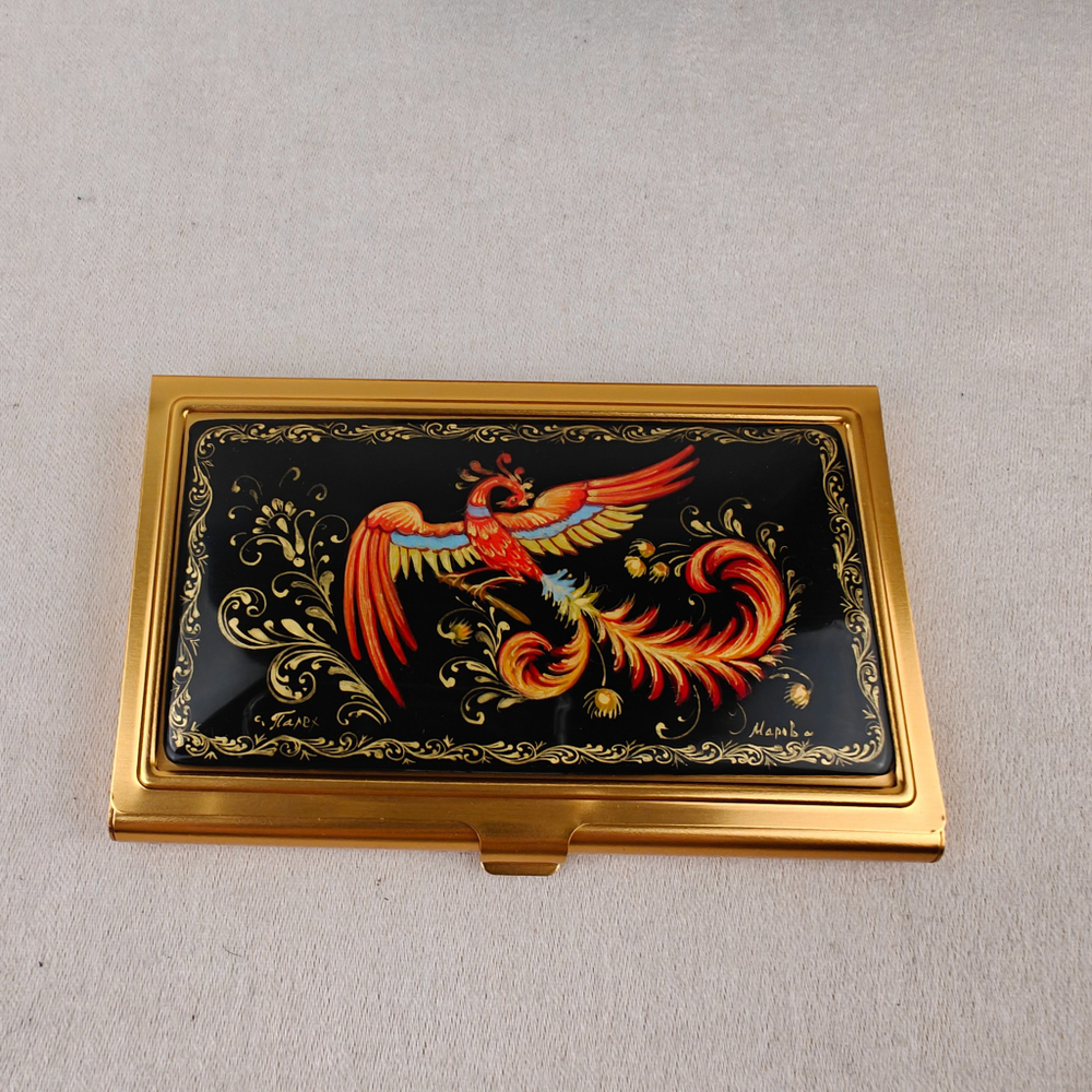 Визитница "Жар-птица" №7 (роспись Палех) желт.