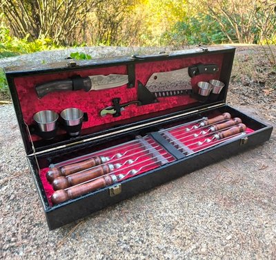 Кизлярский шашлычный набор "Стандарт-М" №16 с шампурами в кейсе 15 предметов