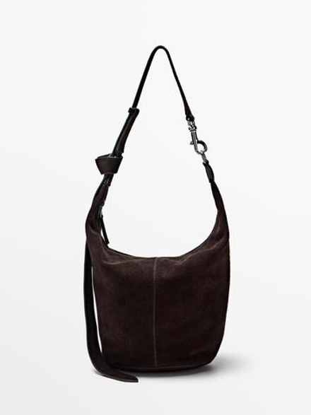 Massimo Dutti Сумка-тоут из замши, шоколадный