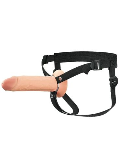 Полый страпон на ремнях 8’’ Hollow Silicone Strap-on (Цвет: телесный с черным)