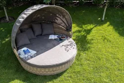 "Стильяно" плетеная кровать круглая, цвет соломенный