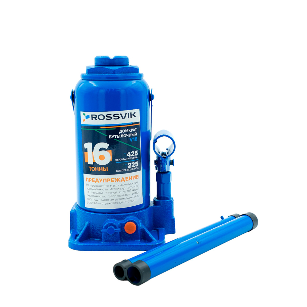 Домкрат бутылочный ROSSVIK V16, г/п 16,0 т, 225-425 мм, синий