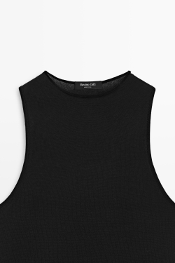 Massimo Dutti Топ с горловиной халтер и кружевной отделкой, черный
