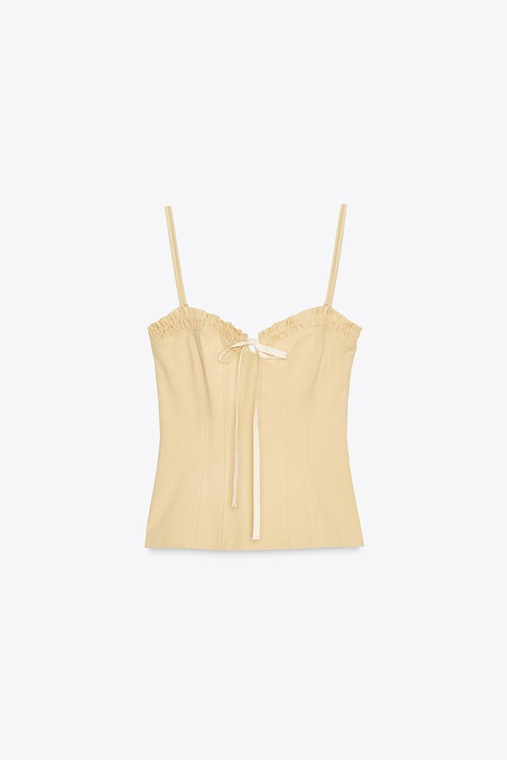 ZARA ЭЛАСТИЧНЫЙ ТОП С БАНТОМ, ГОРЧИЧНЫЙ