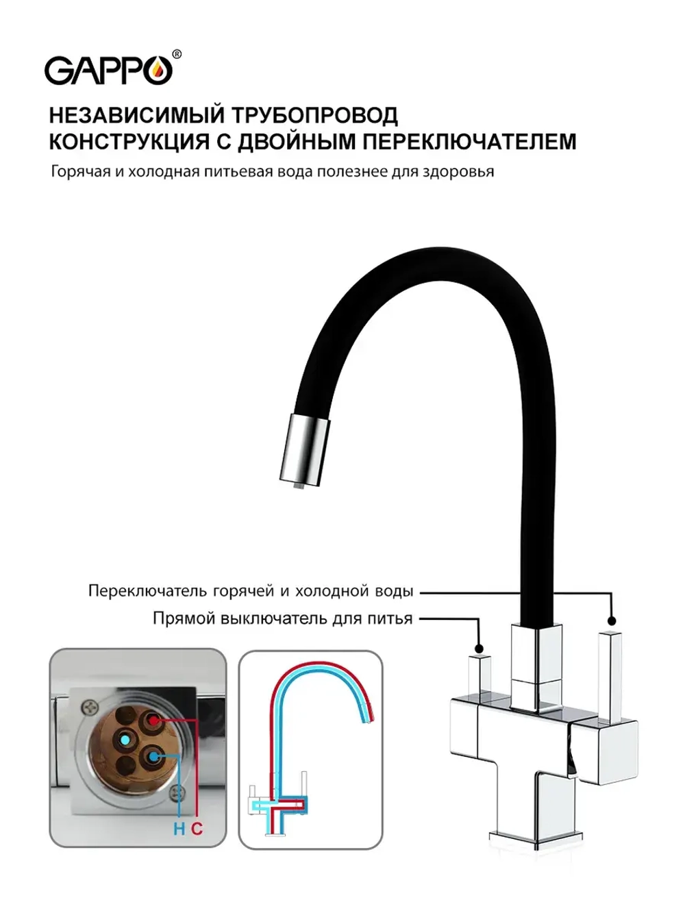 Смеситель для кухни с подключением к фильтру Gappo G4395-30
