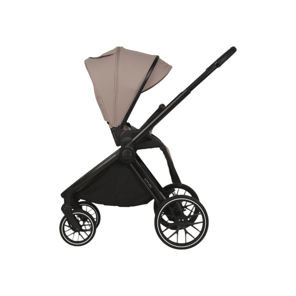 Детская универсальная коляска Adamex Spark 2в1 - Latte Velvet (Бежевая ткань, черная рама)
