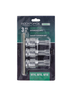Набор Головок-бит SPLINE с отверстием 1/2'',3пр. (L-60мм,M14, M16, M18) RockForce##Rock FORCE RF-248060-3