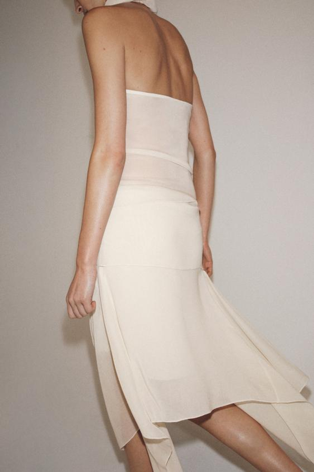 ZARA СТРУЯЩАЯСЯ ЮБКА АСИММЕТРИЧНОГО КРОЯ, ЭКРЮ