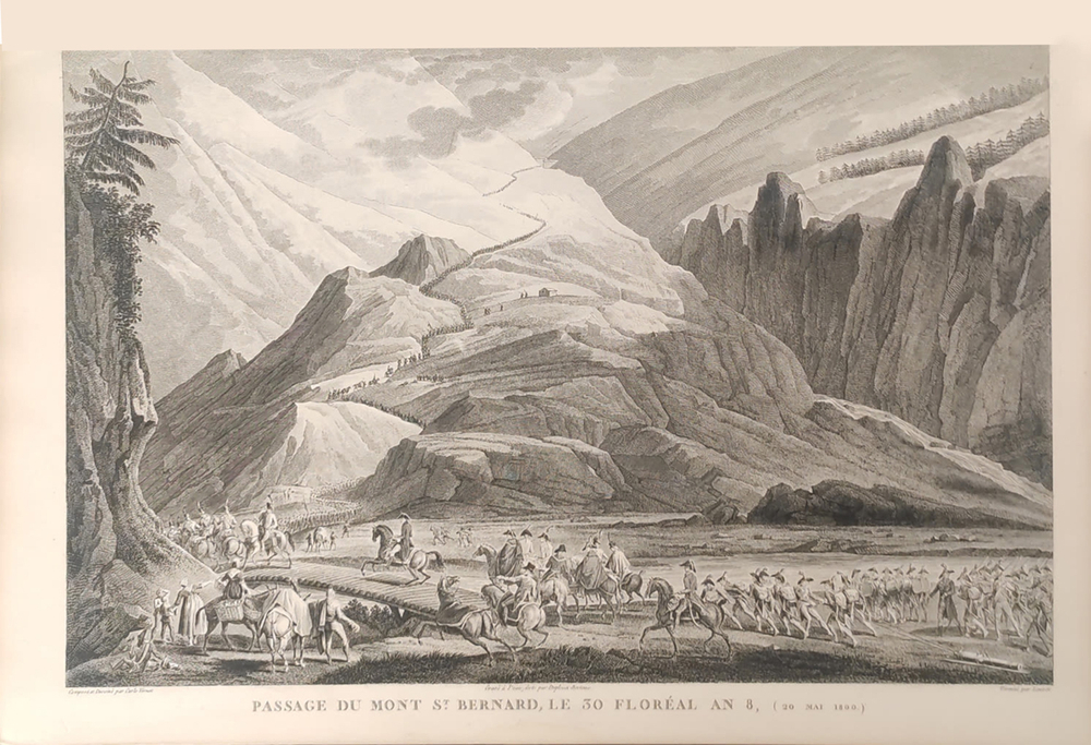 Наполеон. Прохождение горы Сен-Бернар. Гравюра. Париж. 1834