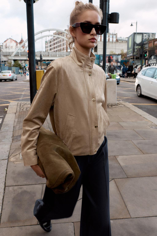 ZARA КУРТКА ИЗ ИСКУССТВЕННОЙ ЗАМШИ, РЫЖЕВАТО-КОРИЧНЕВЫЙ