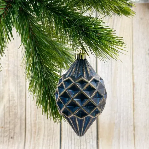 Набор пластиковых шаров Рандеву 80 мм., 9 шт., синий с золотом, Christmas DeLuxe (87800)