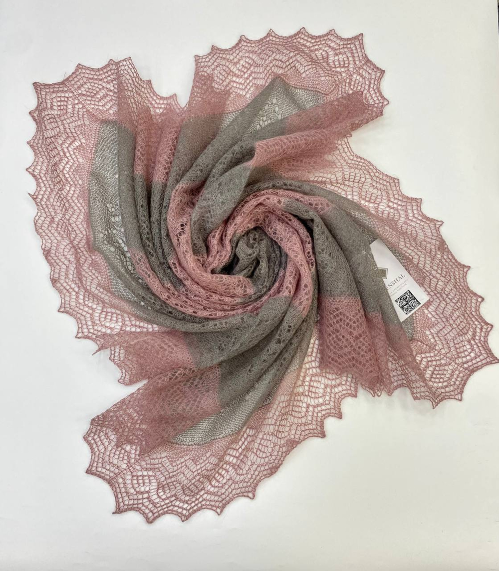 Оренбургский пуховый платок-паутинка АИ100-06/03 магнолия/серый