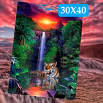 Алмазная мозаика Alingar "Тигр на водопаде", 30*40см, холст на деревянном подрамнике