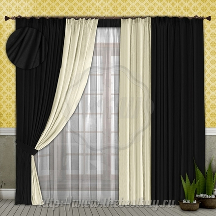 Шторы для гостиной:  Элемент (арт. 1066-7)  - (250х200)х2, 250х400 см. - черный