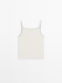 Massimo Dutti Трикотажный топ на бретелях, натуральный, кремовый