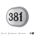 Номерок на дверь квартиры 381, для кабинета, офиса, шильдик 9 х 7 см, брашированная сталь, Айдентика Технолоджи
