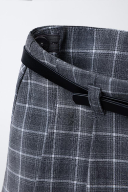 ZARA ЮБКА-ШОРТЫ В КЛЕТКУ С РЕМНЕМ, ЖЕМЧУЖНО-СЕРЫЙ