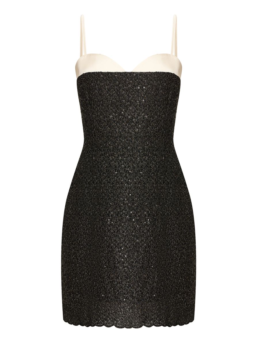 Платье из кружева с атласным чашками мини черное