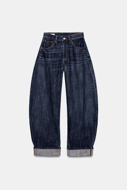 ZARA ДЖИНСЫ TRF BARREL FOLDED СО СРЕДНЕЙ ПОСАДКОЙ, ТЕМНЫЙ ИНДИГО