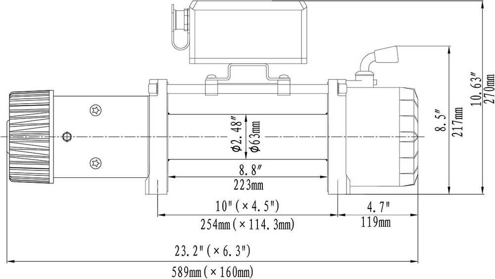 Лебёдка электрическая высокоскоростная 12V Runva 9500 lbs 4350 кг (синтетический трос)