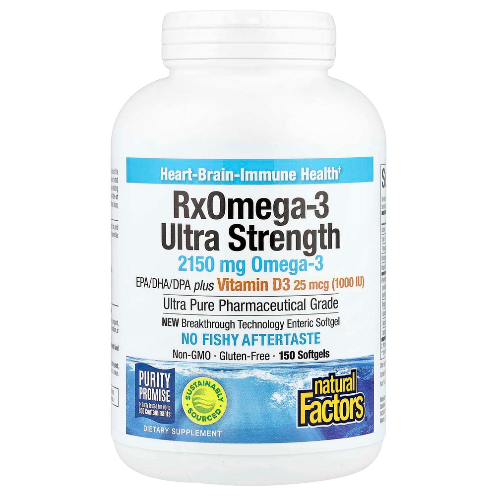 Natural Factors, RxOmega-3 повышенной силы действия с витамином D3, 150 капсул