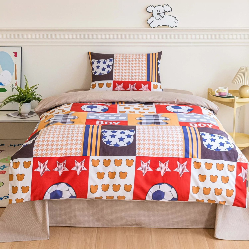 Комплект постельного белья на резинке Сатин Люкс KIDS 100% хлопок CDKR091, 1.5 спальный, простыня 140x200, наволочка 50x70