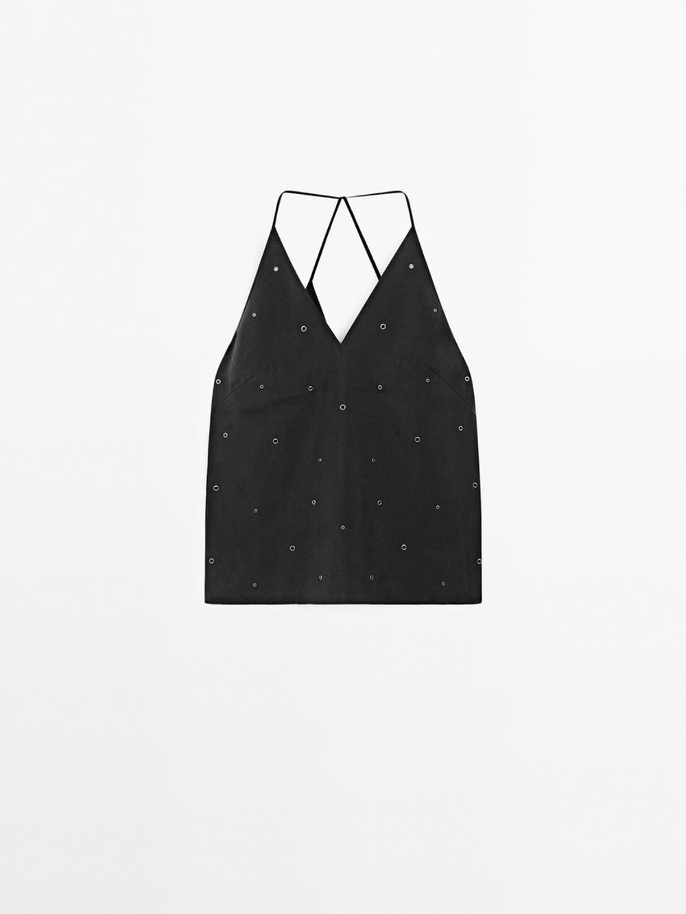 Massimo Dutti Топ свободного кроя с люверсами, черный