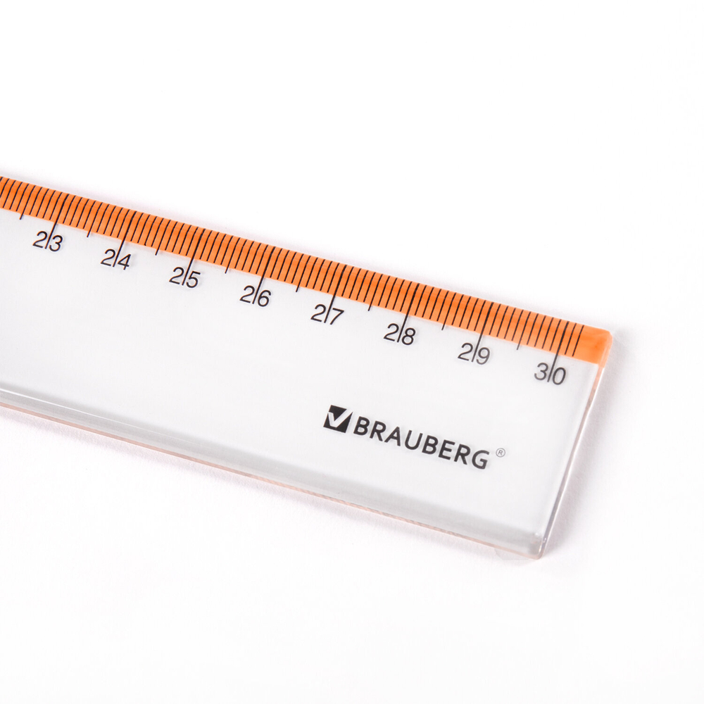 Линейка пластиковая 30 см BRAUBERG "FRESH ZONE", прозрачная, с оранжевой шкалой, 210759
