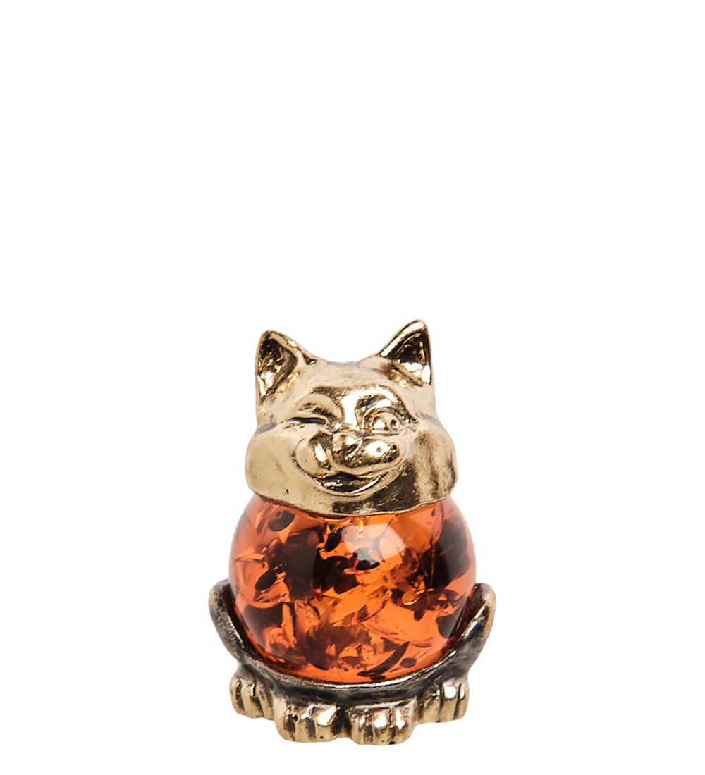 Народные промыслы AM-1049 Фигурка «Котик маленький» (латунь, янтарь)