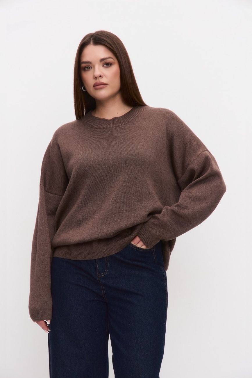 Джемпер вязаный с круглым вырезом, трюфель