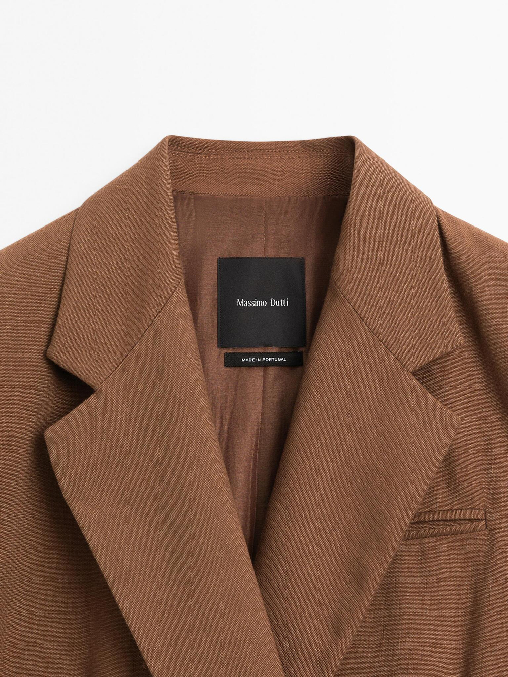 Massimo Dutti Двубортный пиджак из смесового льна, коньячный