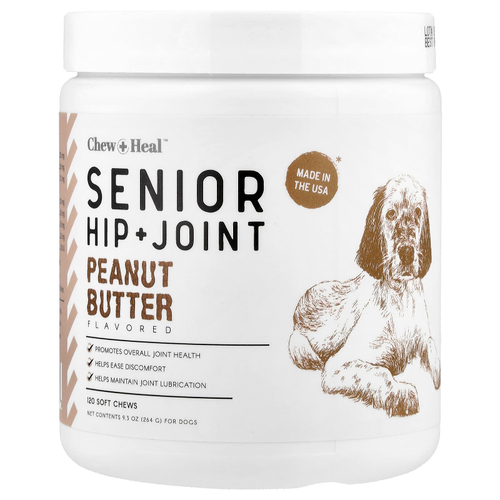Chew + Heal, Senior, добавка для бедер и суставов, для собак, арахисовая паста, 120 жевательных таблеток, 264 г (9,3 унции)