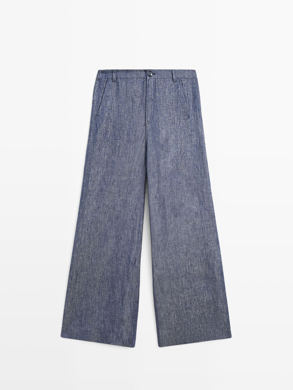 Massimo Dutti Льняные брюки-палаццо с высокой талией, темно-синий