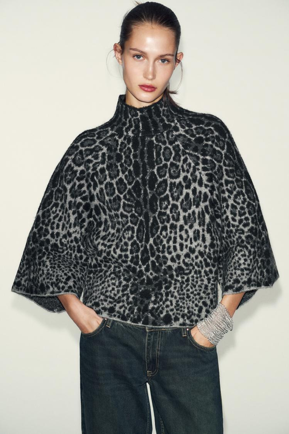 ZARA СВИТЕР С ШИРОКИМИ РУКАВАМИ, СЕРЫЙ