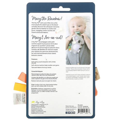 itzy ritzy, Itzy Pal, плюшевый с силиконовым прорезывателем для зубов, от 0 месяцев, Macy The Rainbow, 1 прорезыватель